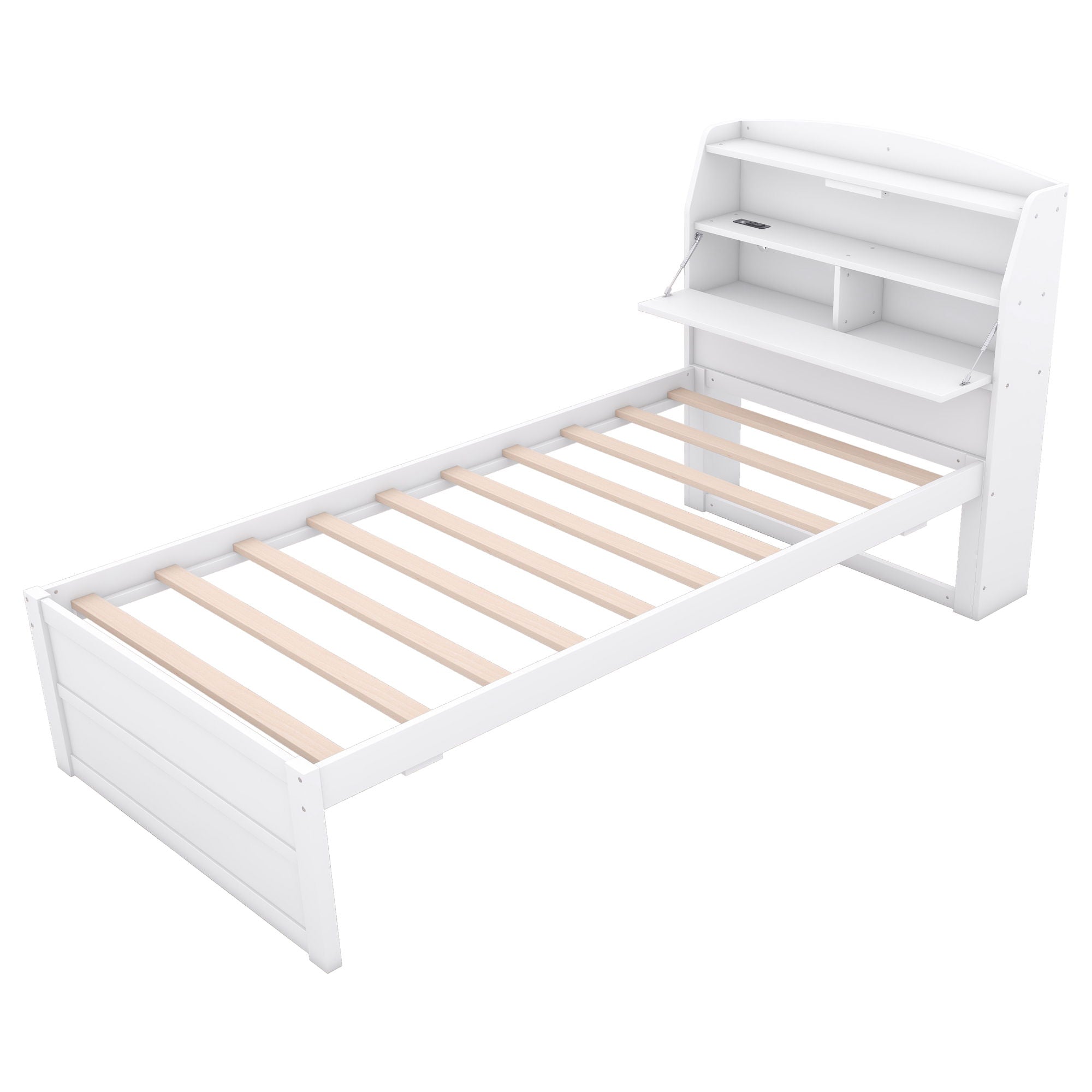 LED Platform Bed With Trundle With Storage Headboard With Drawers