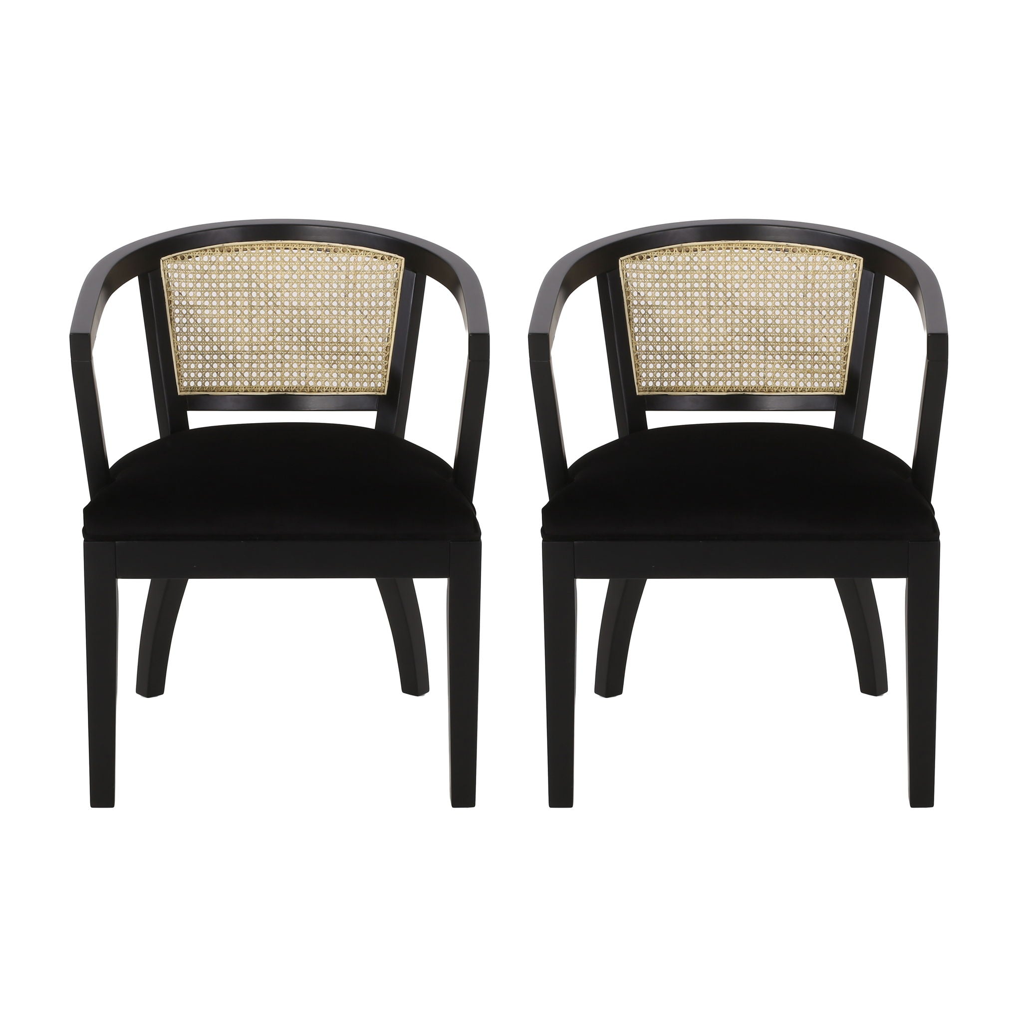 Elegant Dining Chair With Cane Web Backrests And Velvet Upholstery