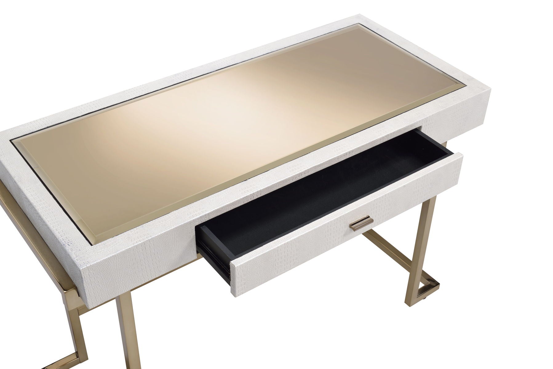 ACME Boice - Vanity Desk - White PU & Champagne Finish | Meri Furniture