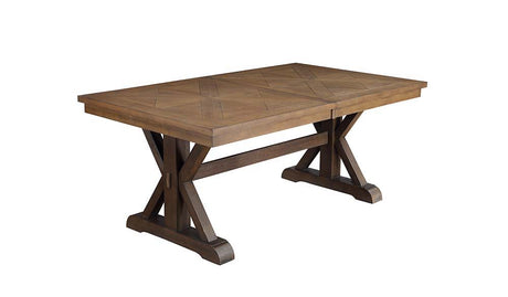 ACME Pascaline - Dining Table - Gray Fabric, Rustic Brown & Oak Finish | Meri Furniture