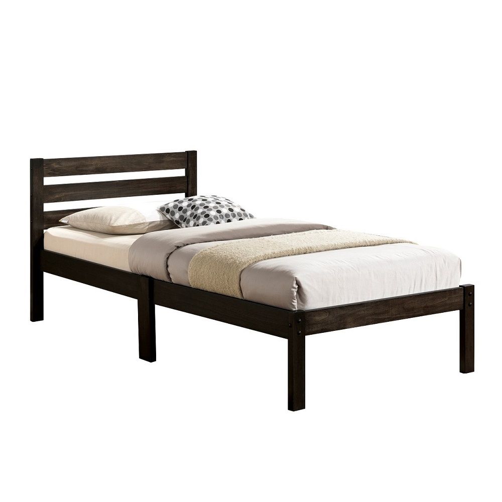 ACME The Donato bed creates a clean and casual look that will match any bedroom decor. Features wooden slatted headboard, low profile footboard, crafted with selected wood. Box Spring not required. | Meri Furniture