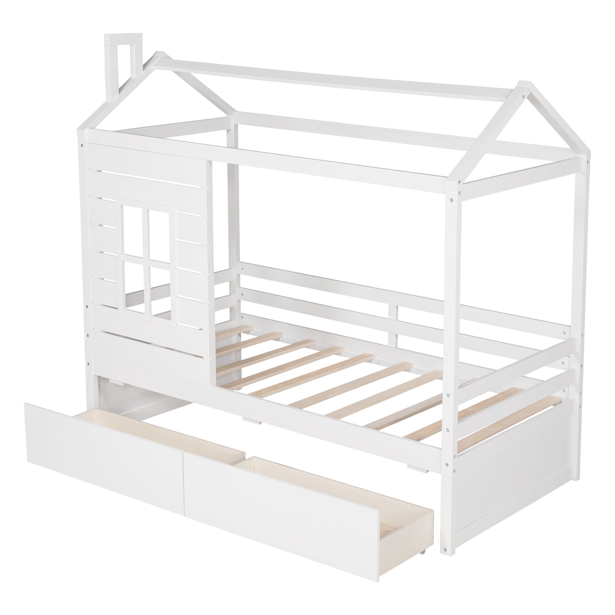 Twin Size Classic House Bed With 2 Drawers - White