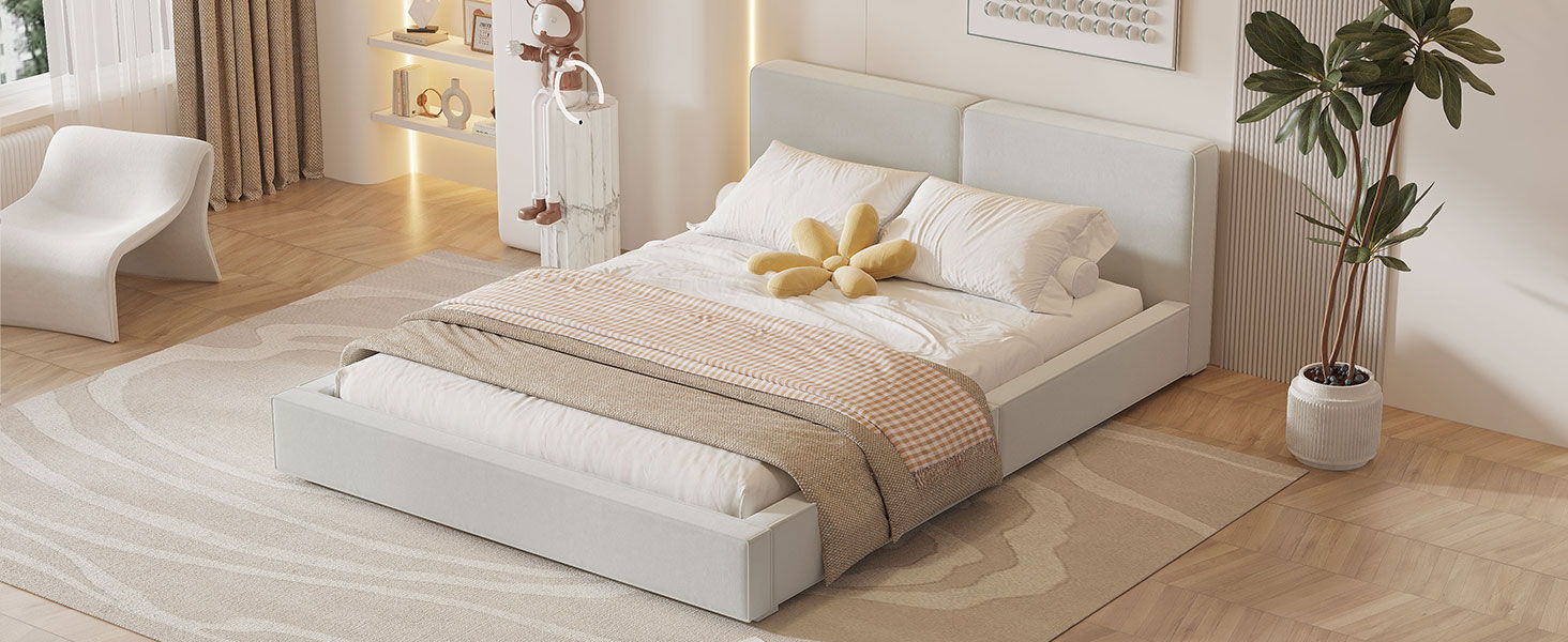 Upholstered Platform Bed, Grounded Bed With Solid Frame