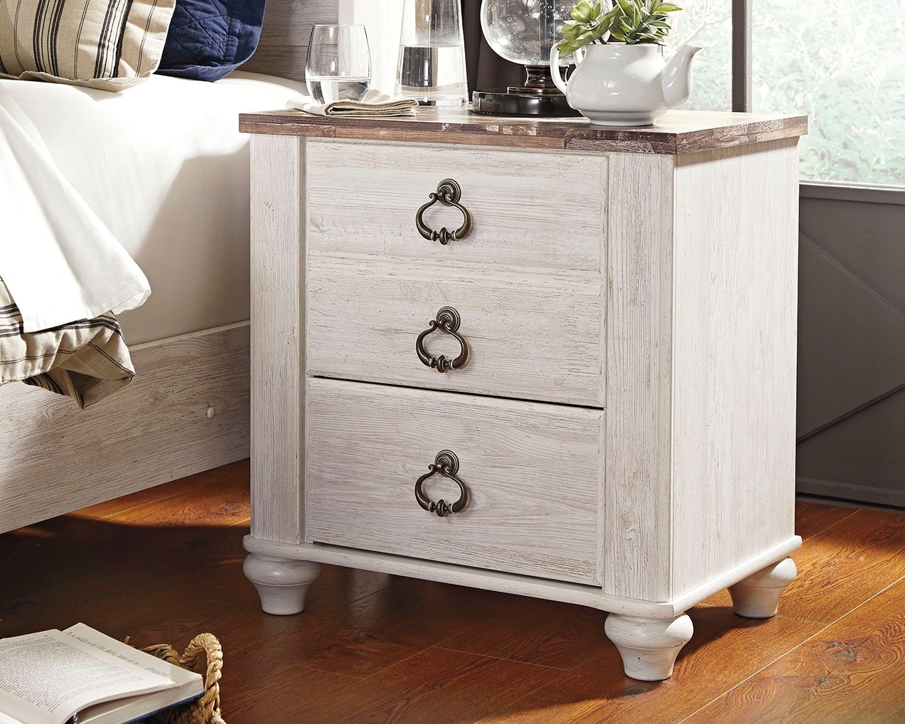 Ashley Furniture Willowton - Brown / Beige / White - Two Drawer Night Stand | Meri Furniture