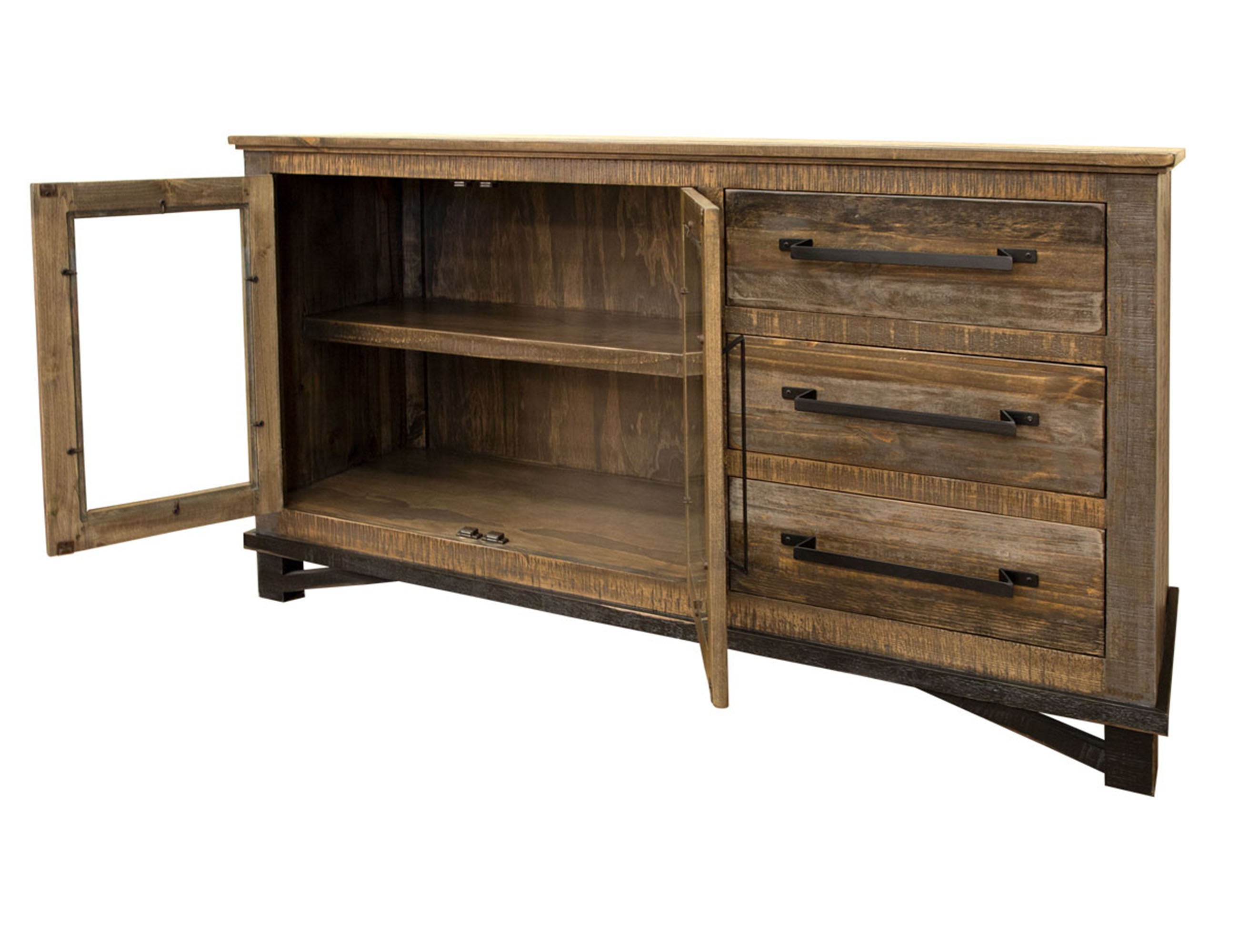 International Furniture Direct Loft Brown - 60” Buffet With 3 Drawer / 2 Doors - Two Tone Gray / Brown | Meri Furniture
