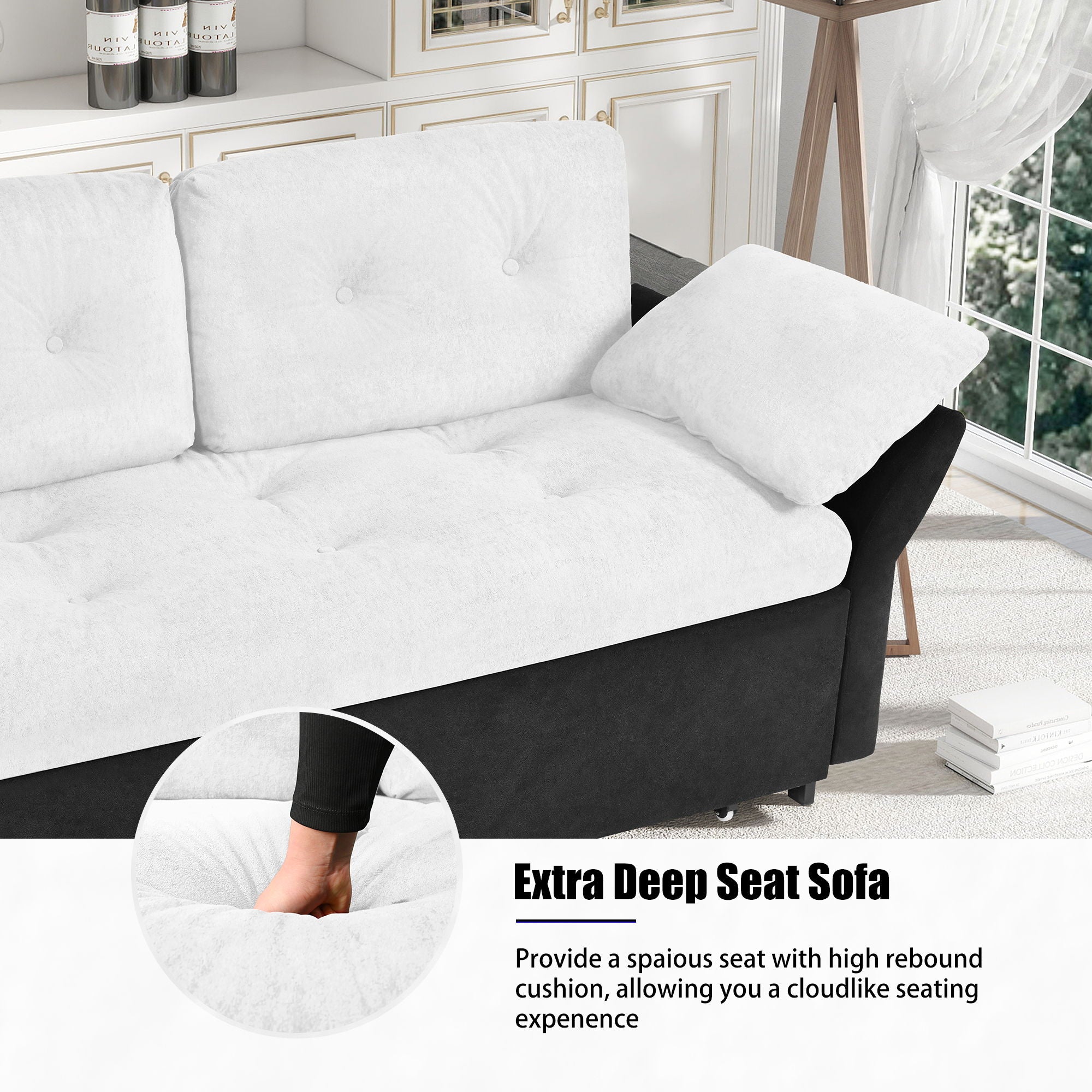 Modern Convertible Sleeper Sofa Bed With Pull-Out Queen Design, Side Storage & Thick Cushions