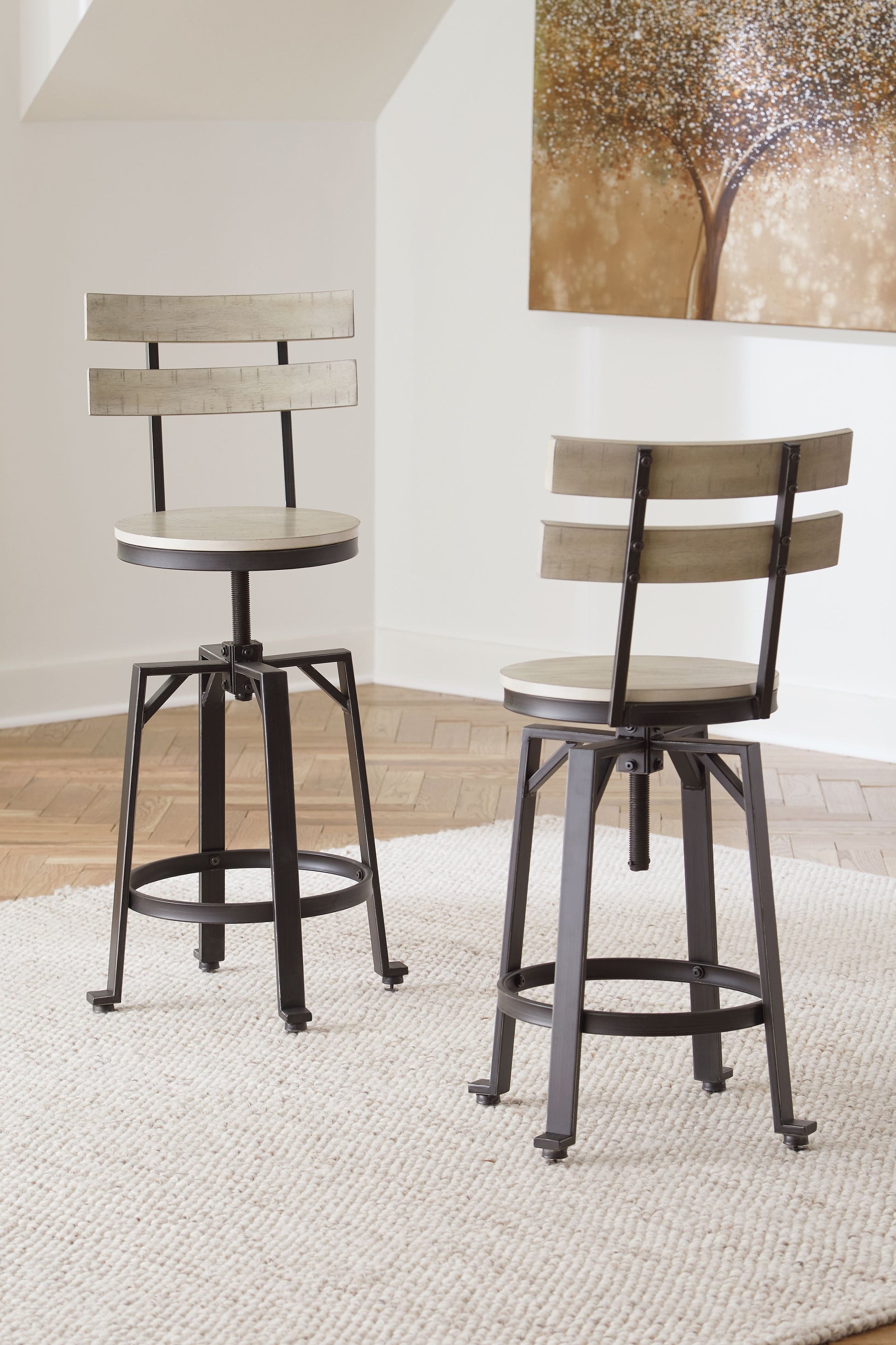 Signature Design by Ashley® Karisslyn - Whitewash / Black - Swivel Barstool (Set of 2) | Meri Furniture