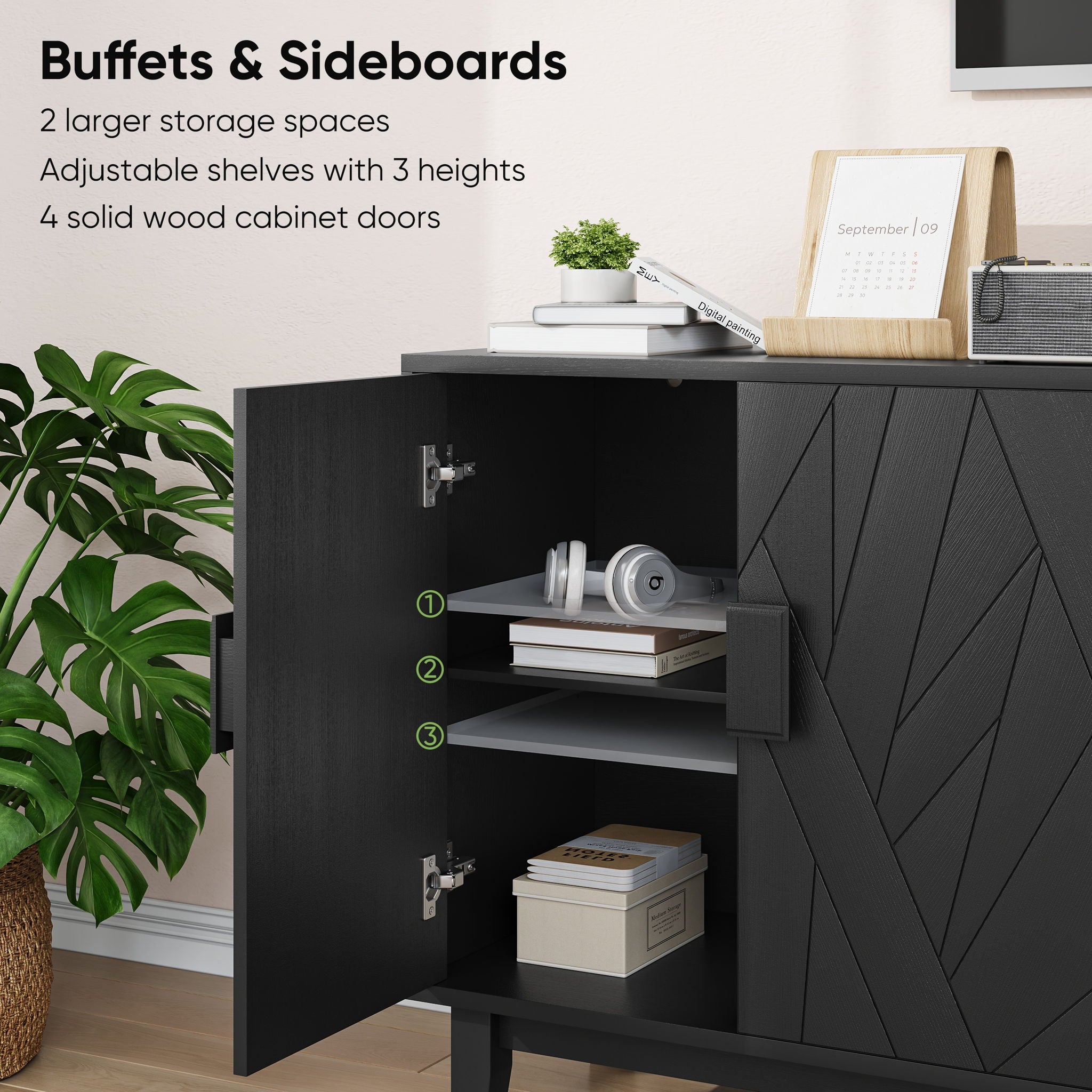 Modern Style Buffet Cabinet, Storage Side Cabinet Buffet Cabinet, Medieval Modern Multifunctional Decorative Cabinet Suitable For Living Room, Dining Room, Entrance, Corridor, Kitchen - Black