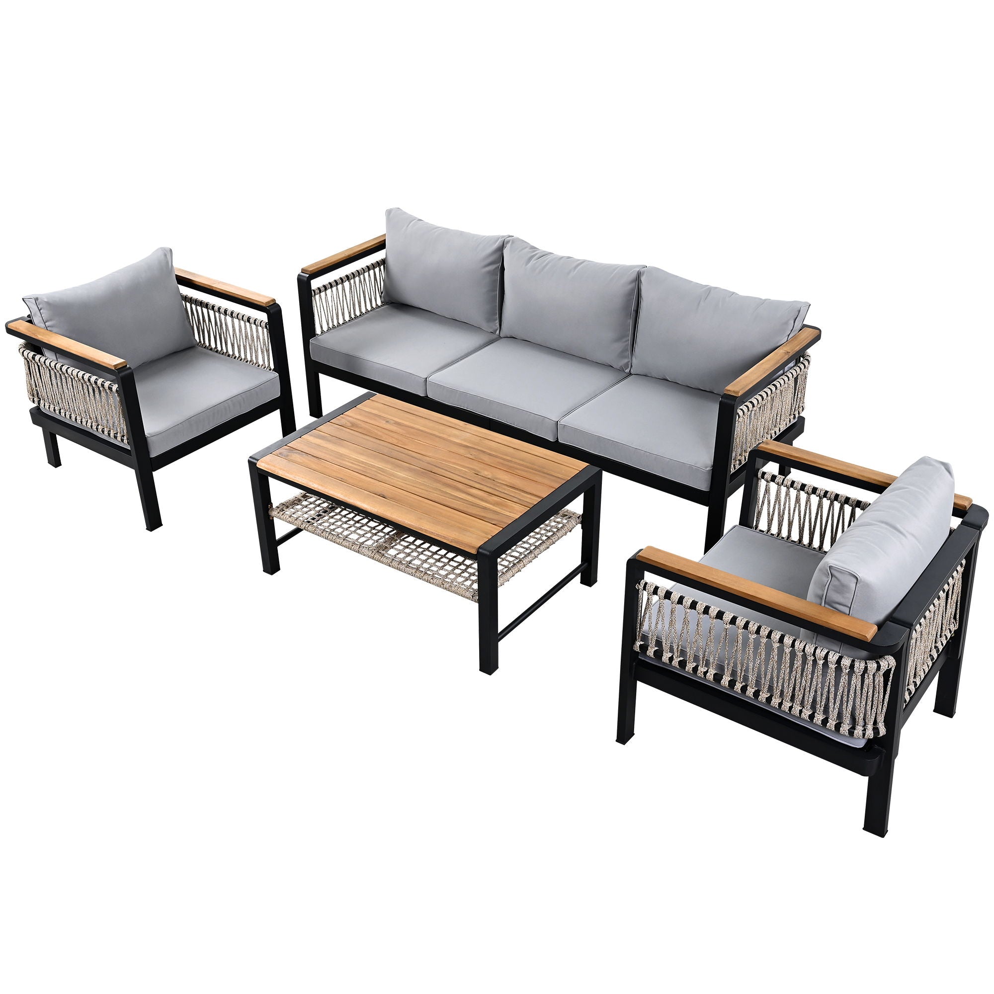 4 Pieces Outdoor Sectional Sofa Set 5 Person Patio Seating Group Outdoor Conversation Set With Cushions And A Coffee Table For Patios