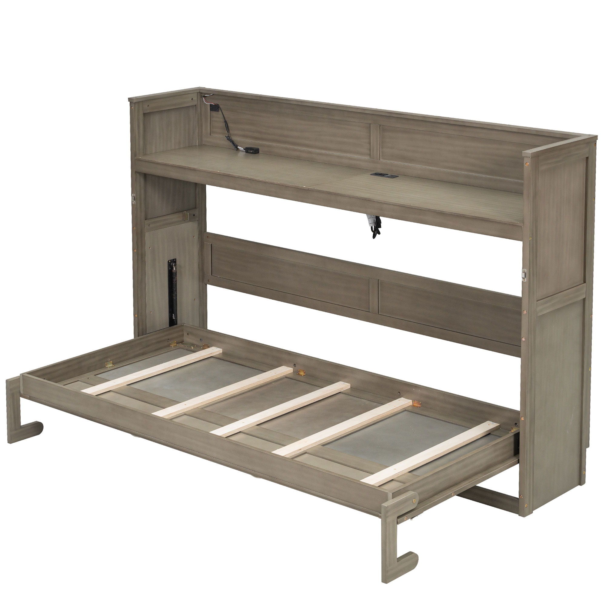 Murphy Bed With Desk, LED Light And USB Charging Station