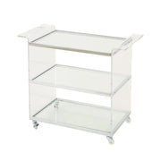 Elegant Acrylic Bar Cart With Tempered Glass Shelves And Rattan Metal Frame - Clear