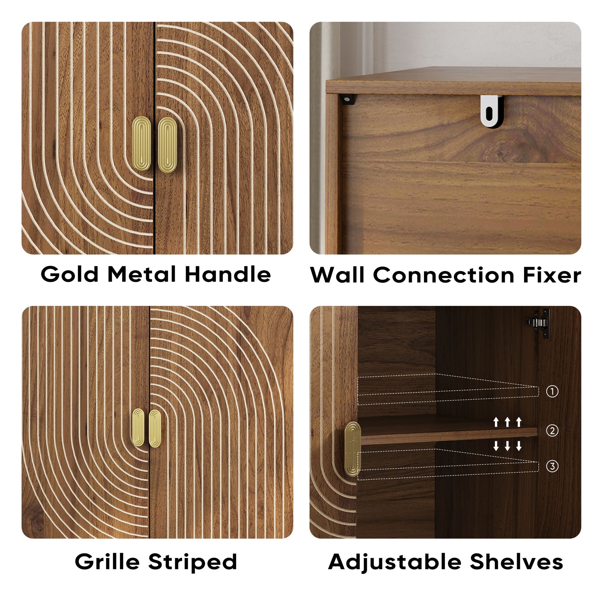 Buffet Cabinet With Line Groove Design, Sideboard Buffet Cabinet With Storage, Multifunctional Accent Cabinet For Living Room, Entryway, Hallway, Office, Kitchen - Brown