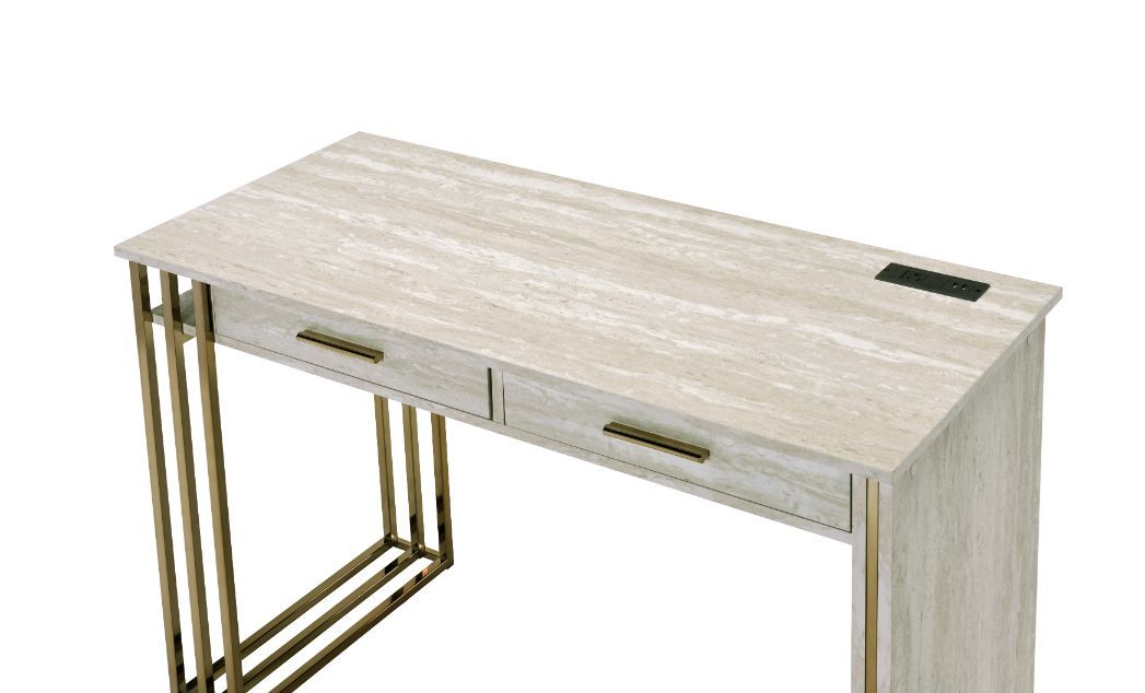 ACME Tyeid - Desk - Antique White & Gold Finish | Meri Furniture