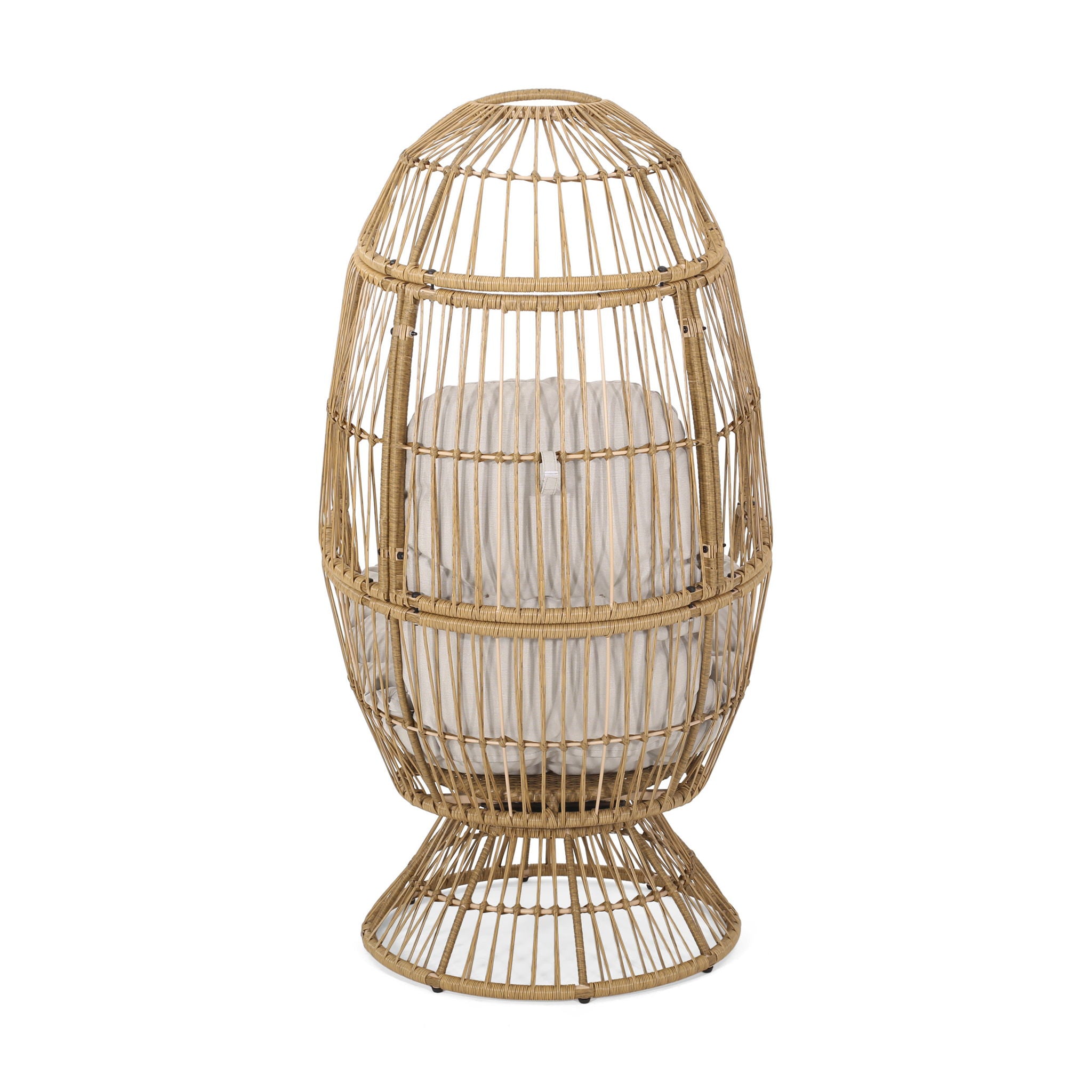 Patio Swivel Basket Egg Chair With Cushion