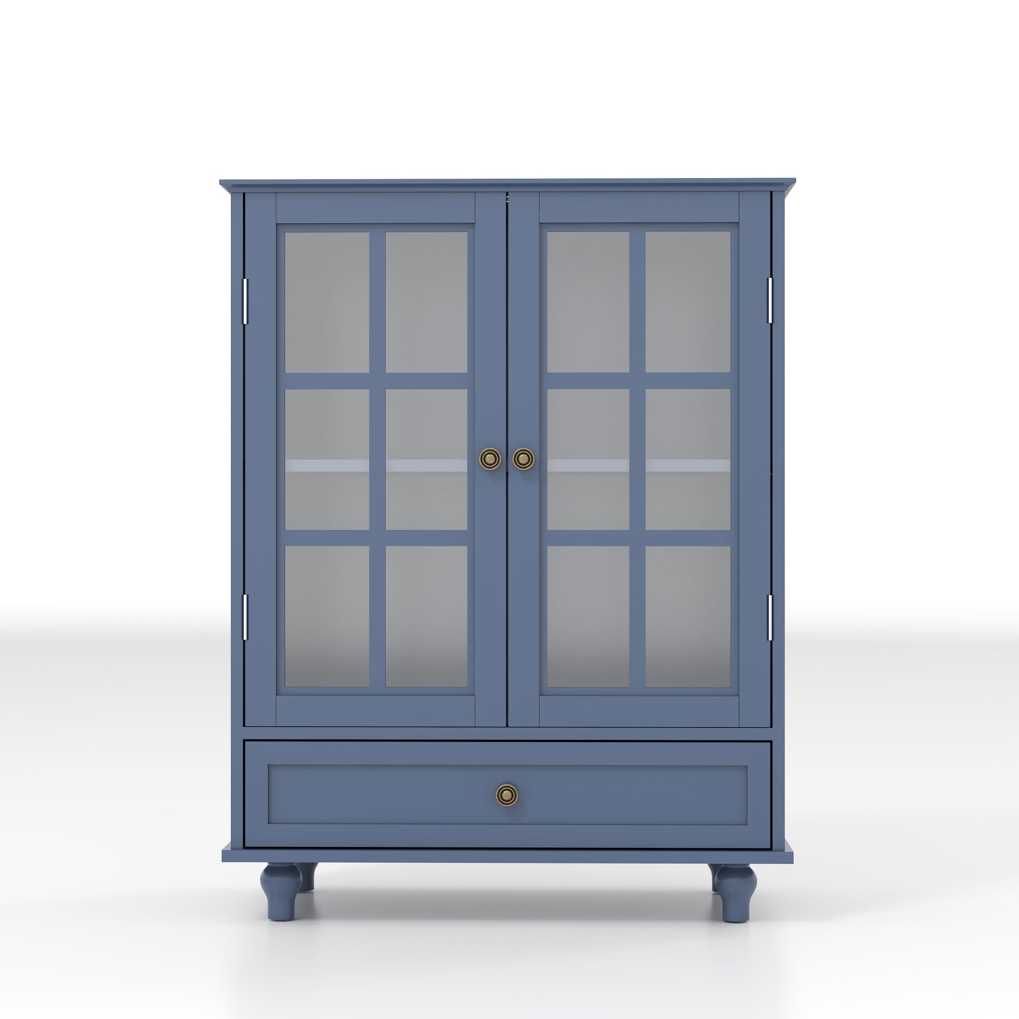 Minimalist Buffet Cabinet With Double Glass Doors And Drawer