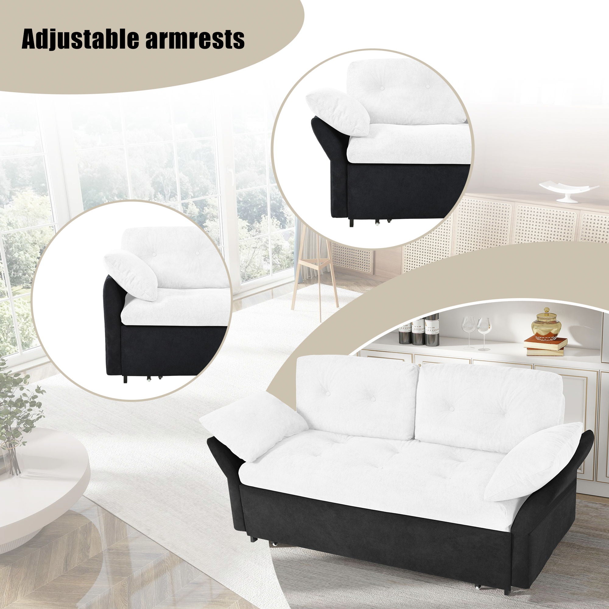 Modern Convertible Sleeper Sofa Bed With Pull-Out Queen Design, Side Storage & Thick Cushions