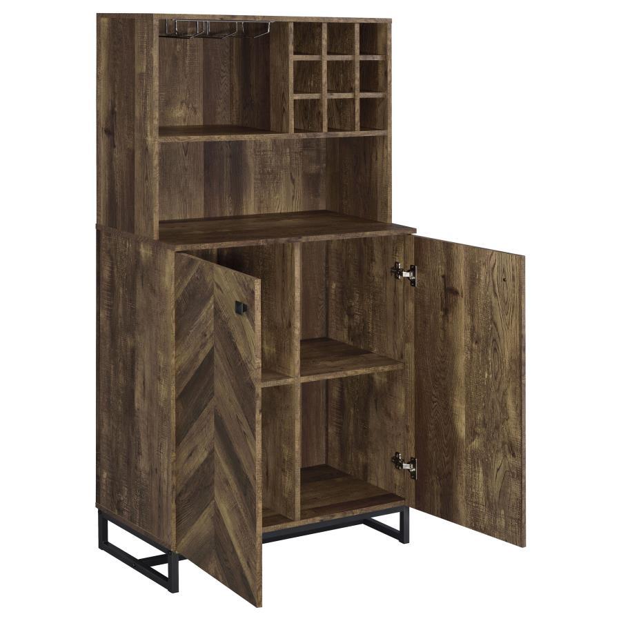 Coaster Fine Furniture Mendoza - 2 Door Home Bar Cabinet Wine Storage - Rustic Oak | Meri Furniture