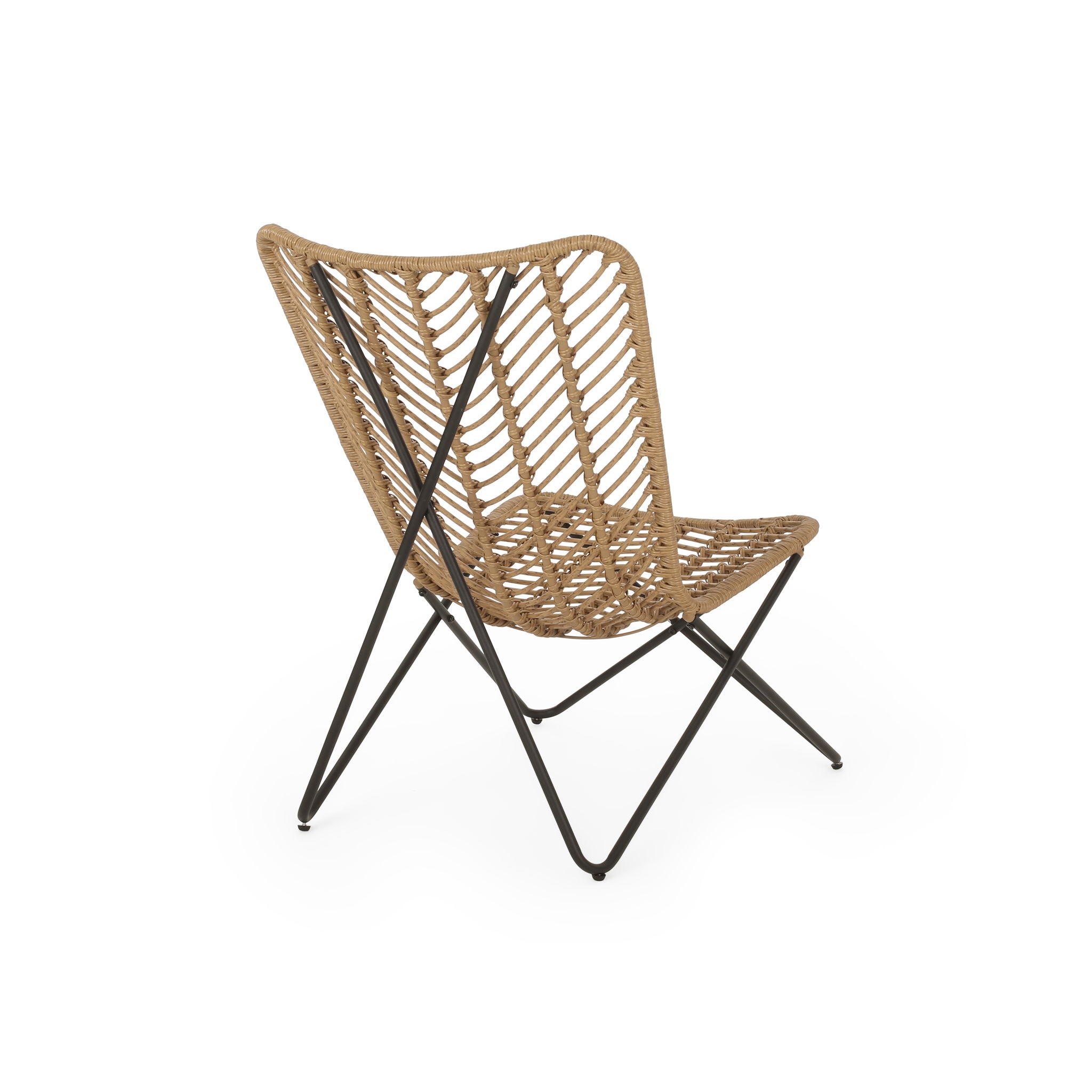 Wicker Chair With Geometric Cross Base, (Set of 2) - Light Brown