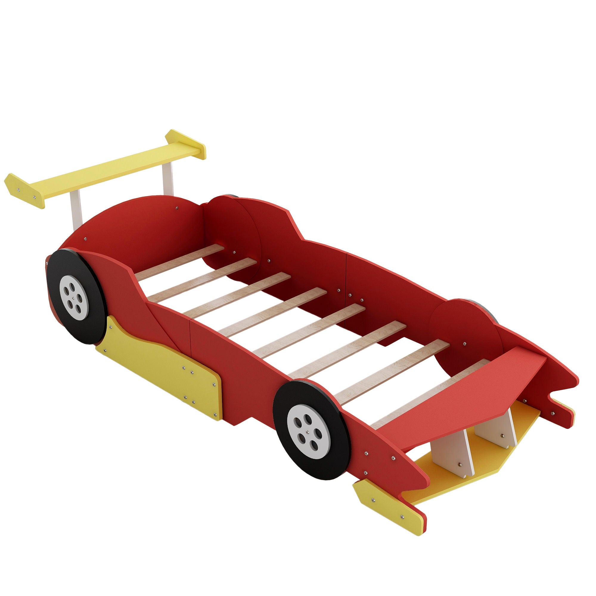 Race Car-Shaped Platform Bed With Wheels