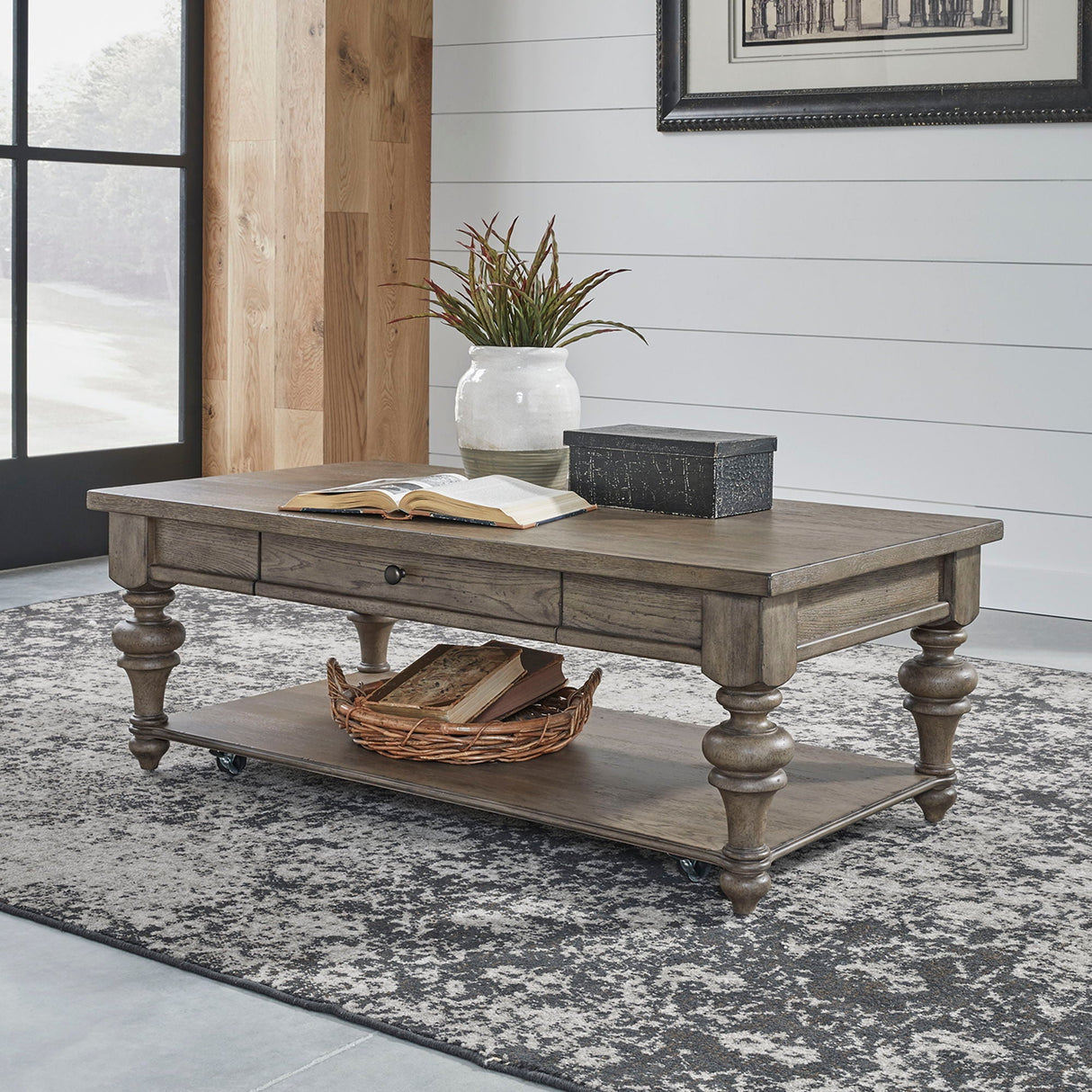 Liberty Furniture Americana Farmhouse - Rectangular Cocktail Table - Light Brown | Meri Furniture