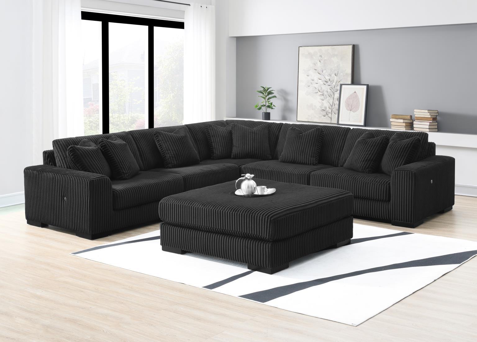 U242 - 7 Piece Setional With Right Chaise (1 RAF Chaise + 3 Armless Chair + 1 LAF + 1 Wedge + 1 Console) - Without Ottoman - Black