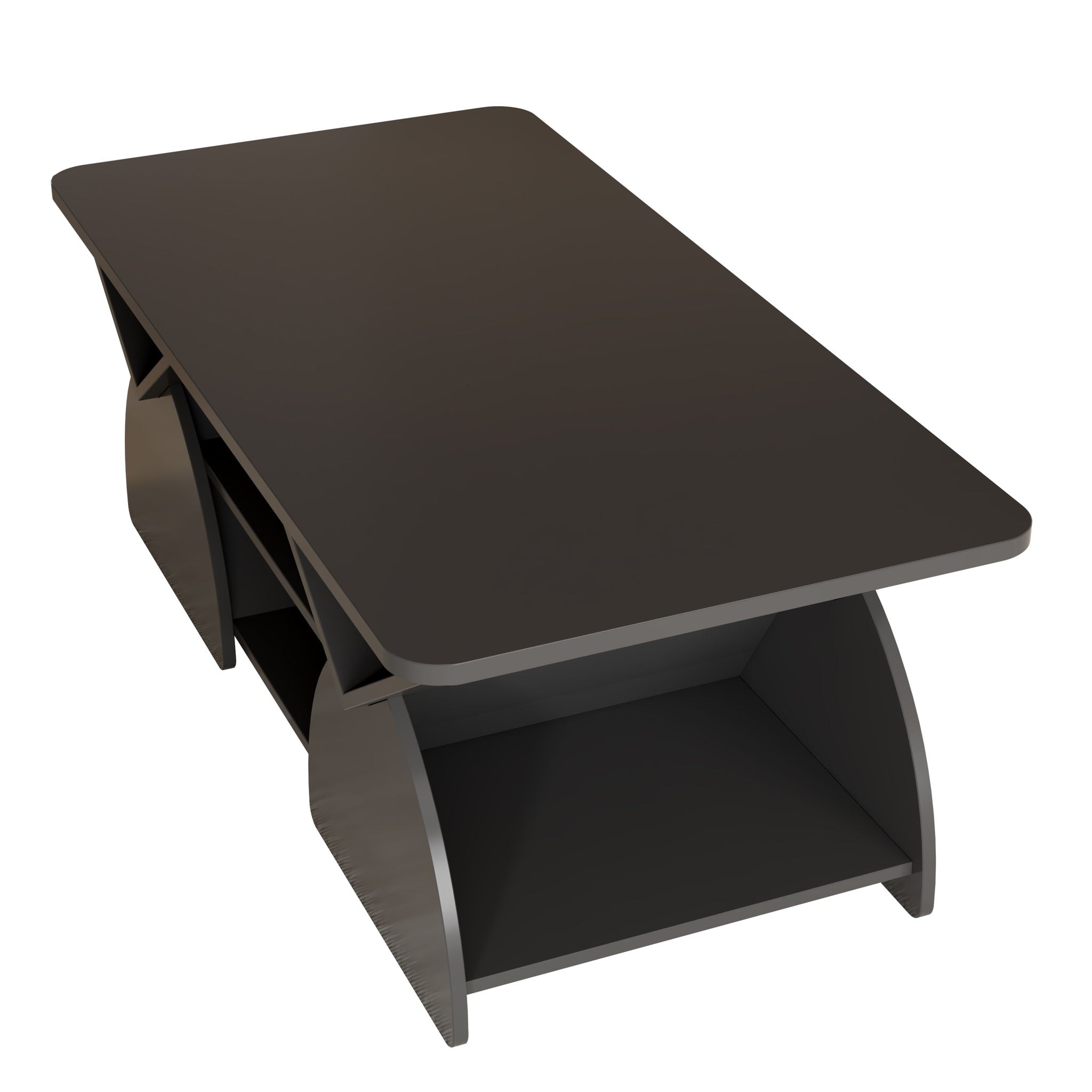 Geometric Engineered Coffee Table With Rounded Corners With Open Shelves