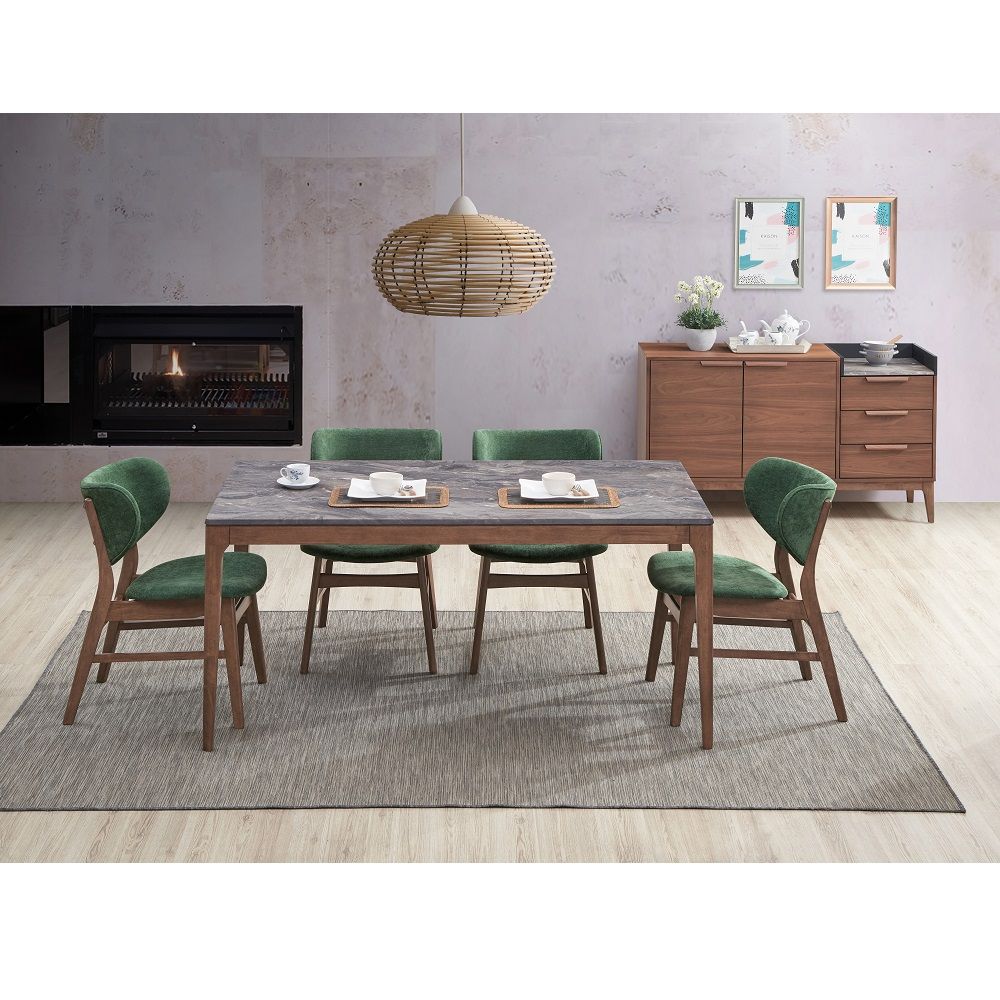 ACME Fixed Table Top Engineering Marble Grain Table Top Natural Finish Style Padded Seat & Back Cushion | Meri Furniture