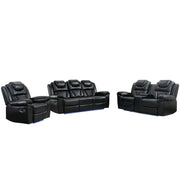 3 Pieces Recliner Sofa Sets Home Theater Seating Manual Recliner Chair With Center Console And LED Light Strip For Living Room