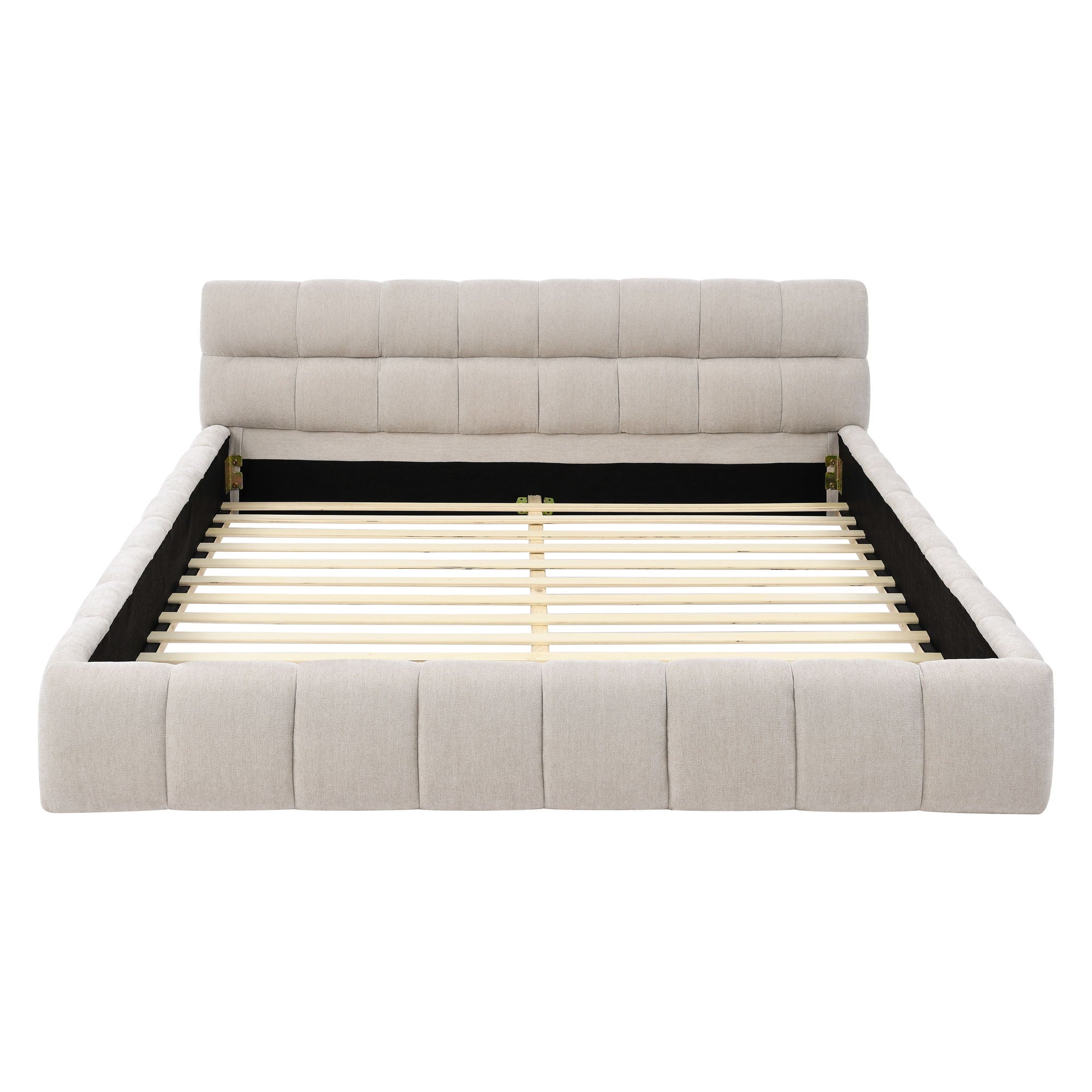 Modern Platform Bed Frame With Thick Chenille Fabric