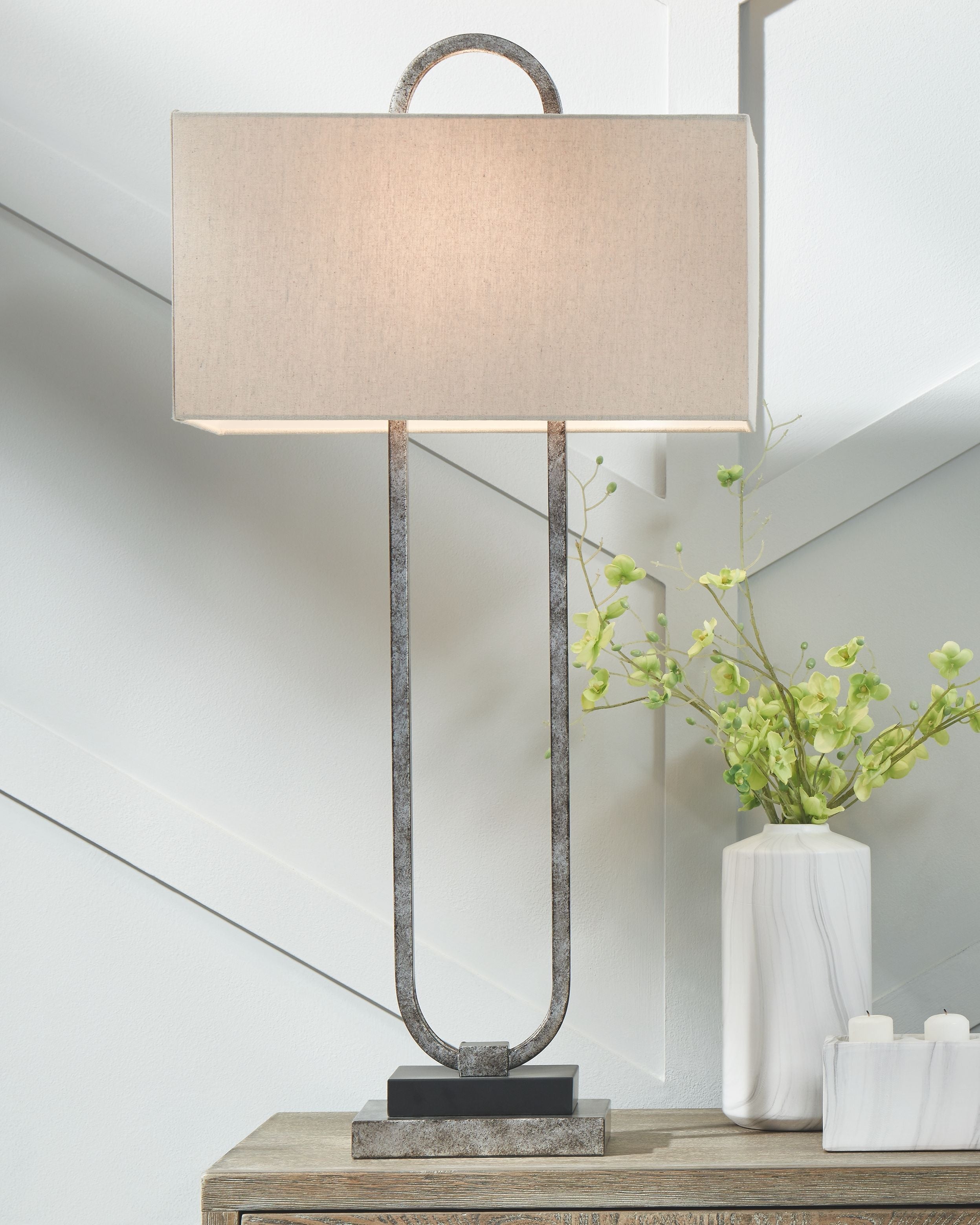 Ashley Furniture Bennish - Antique Silver Finish - Metal Table Lamp | Meri Furniture