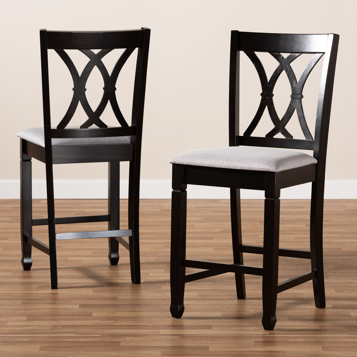 Reneau Modern and Contemporary Gray Fabric Upholstered Espresso Brown Finished Wood Counter Height Pub Chair Set of 2