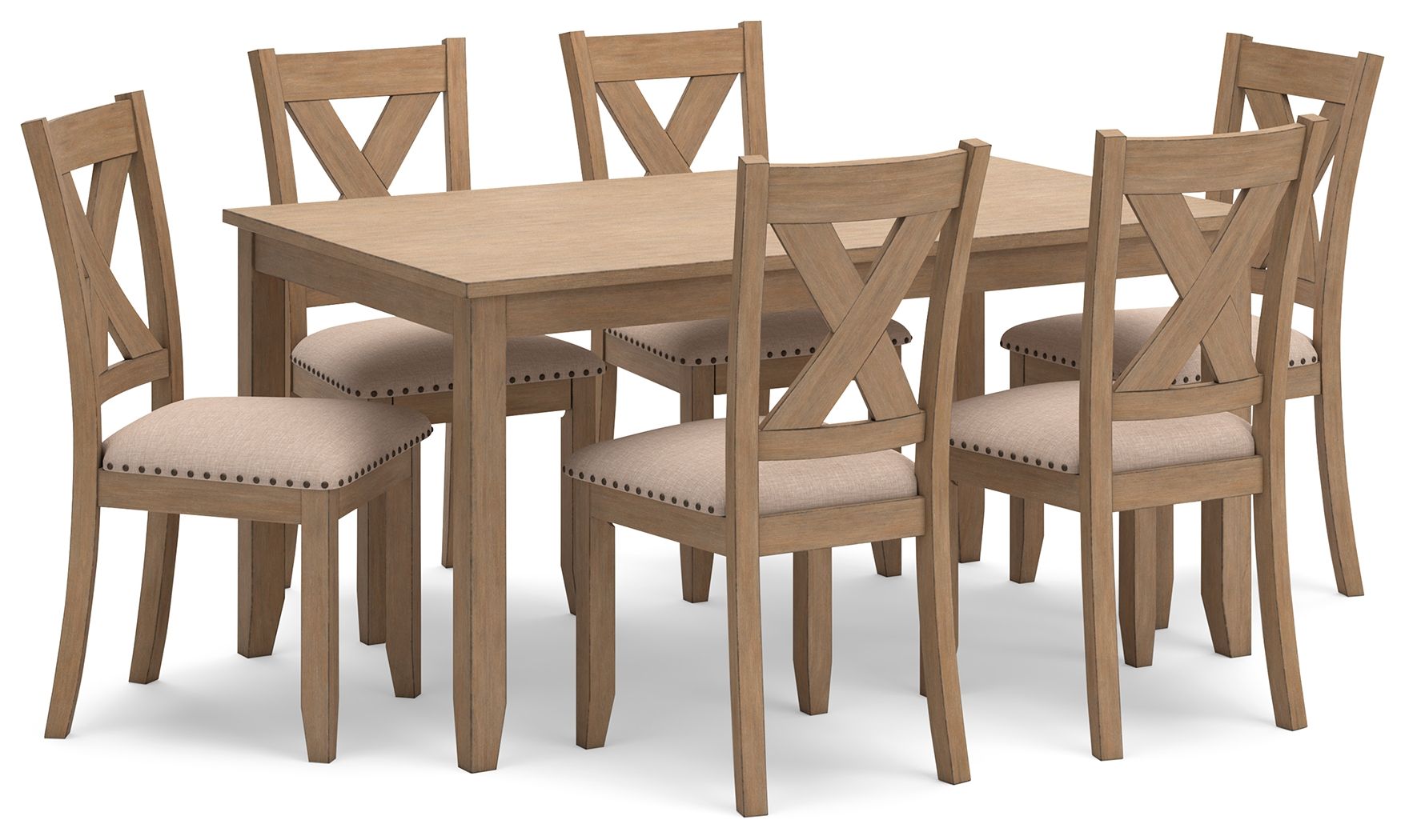 Signature Design by Ashley® Sanbriar - Light Brown - Rect Drm Table Set (Set of 7) | Meri Furniture