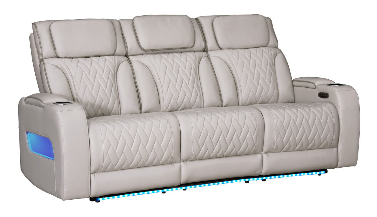 Jazz 84"W Ice Leather Aire Transformer Power Reclining Sofa with Power Headrest, LED Lights, Wireless Charging Drop-Down Table, USB & USB-C Ports, Storage & Cupholders