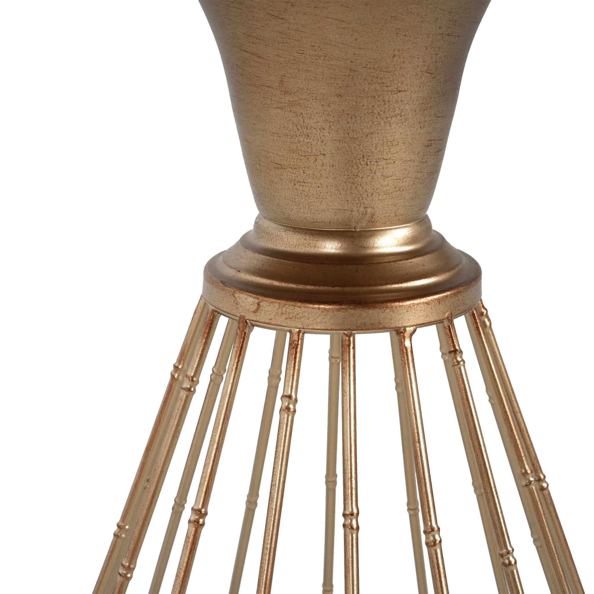 Hollow - Edge Retro Art Pine Side Table With Antique And Natural Color, Iron And Pine Construction - Antique Gold / Natural