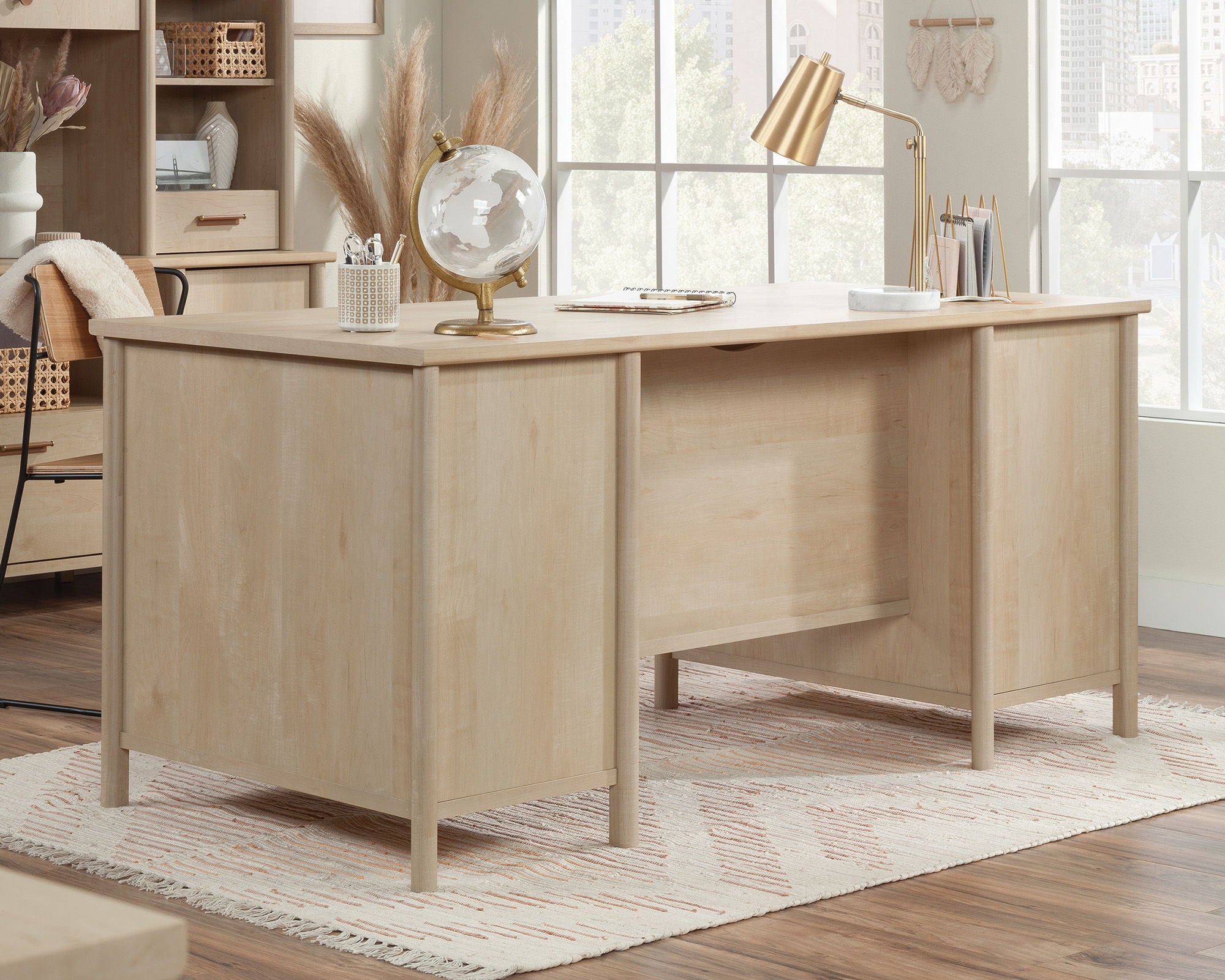 Executive Desk with Storage in Natural Maple