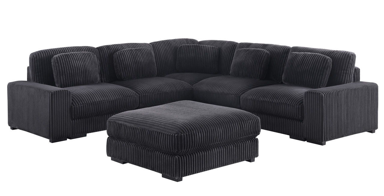 Sloane 117"W Charcoal Corduroy Fabric Reversible L-Shape Modular Sectional Sofa with Ottoman