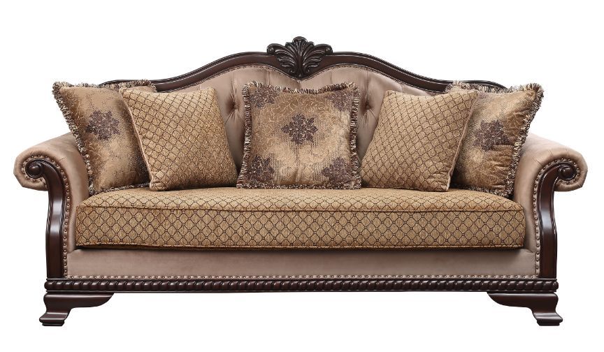 ACME Chateau De Ville - Sofa - Fabric & Espresso Finish | Meri Furniture