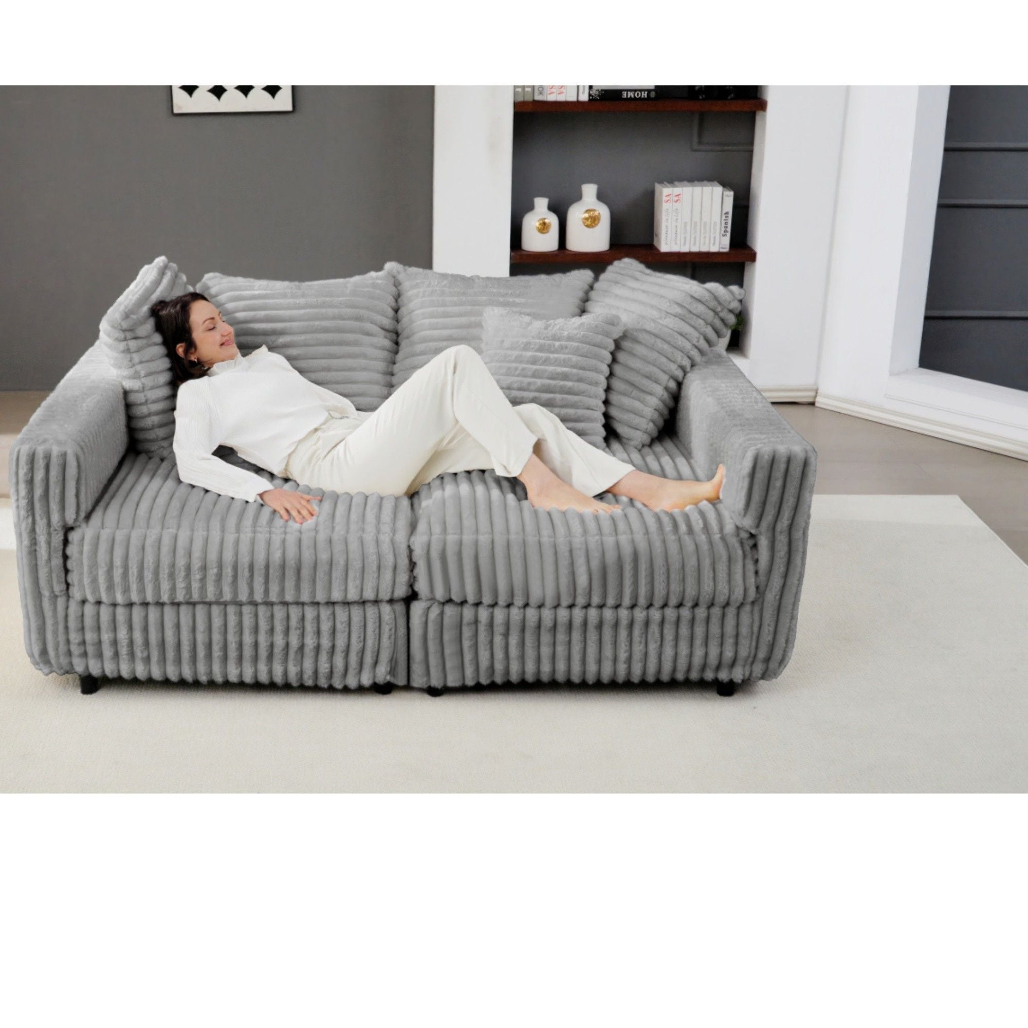 Modern Comfy Upholstered 4 Seat Sofa Cloud Couch,Deep Seat With Soft Pillows