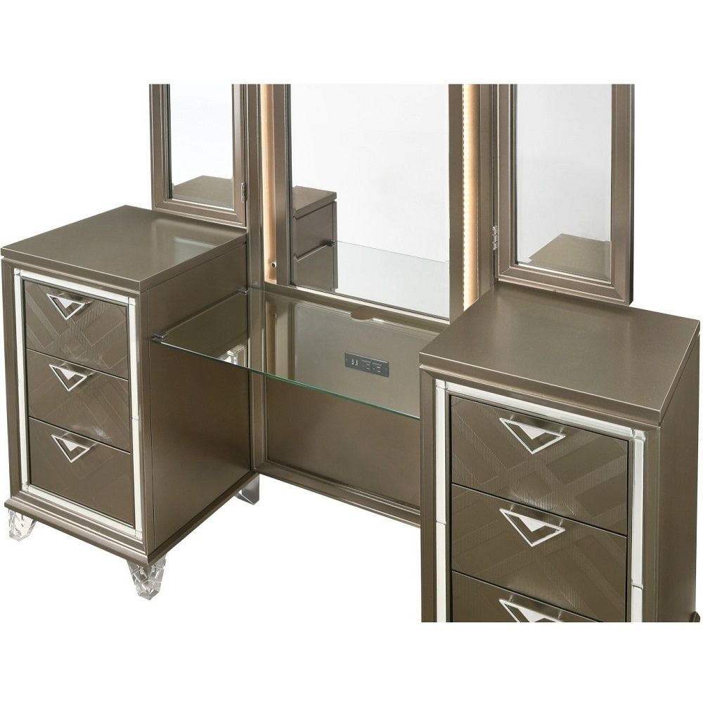Skylar - Vanity Desk & Mirror - Dark Champagne