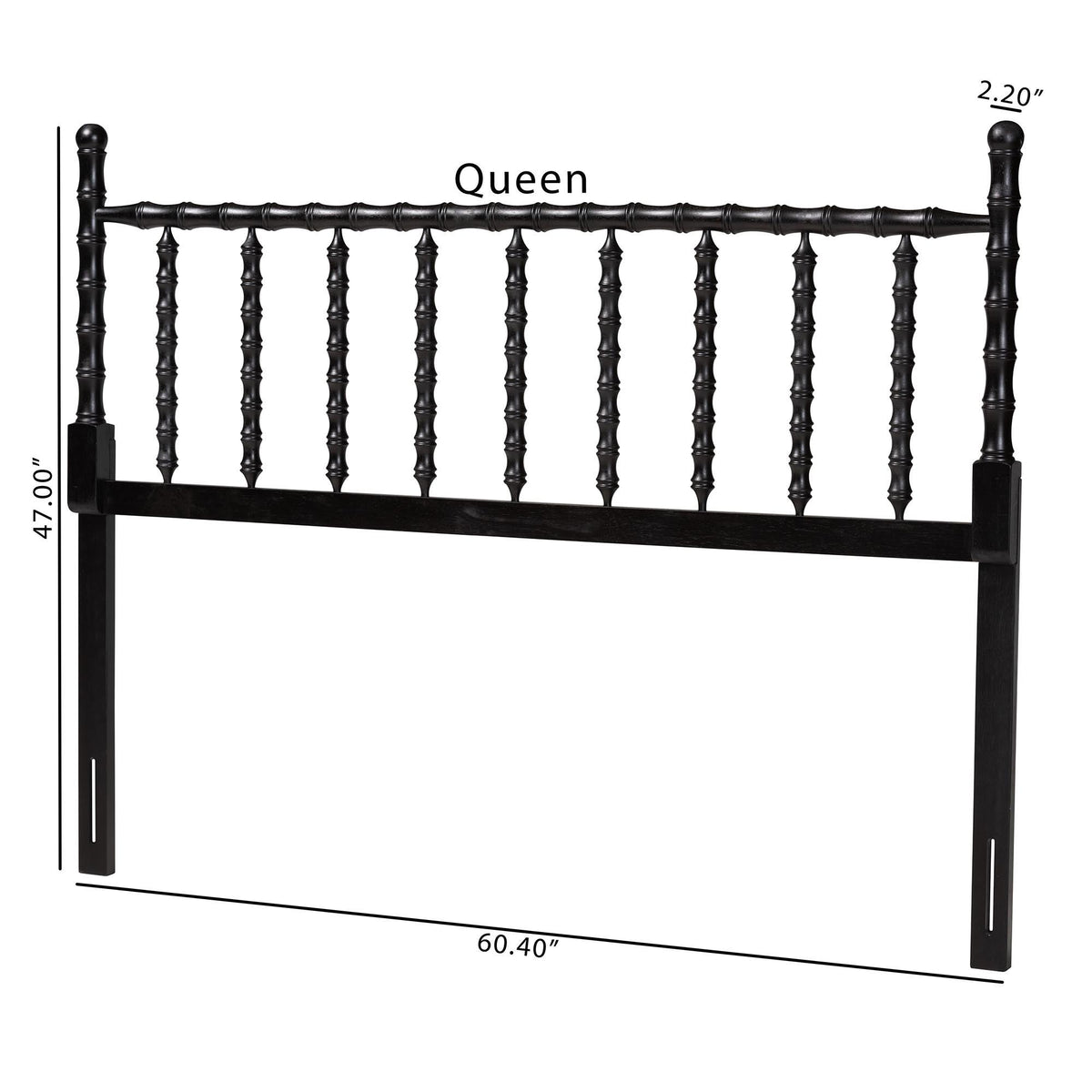 Edaline Bamboo Motif Headboard - Crafted Wood Panel with Decorative Turned Spindle Design for Boho Costal Bedroom, King, Black