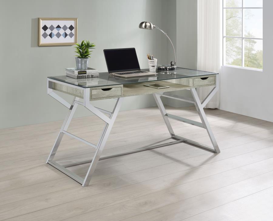 Coaster Fine Furniture Emelle - Glass Top Writing Desk - Gray Driftwood | Meri Furniture