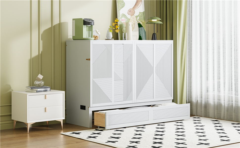 Murphy Bed With Large Drawer, USB Ports And Outlets