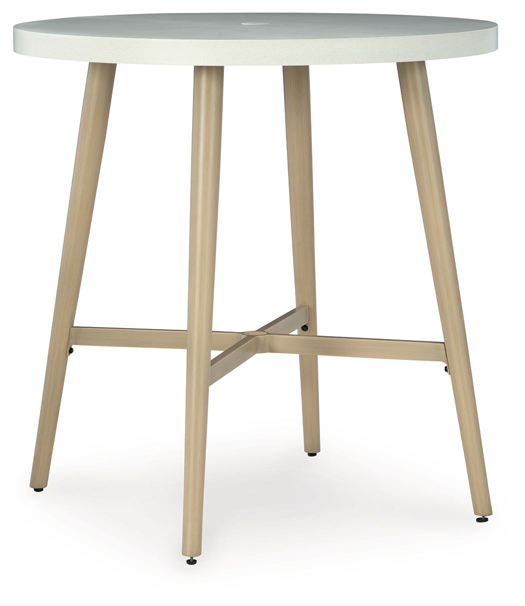 Signature Design by Ashley® Seton Creek - Beige - Round Bar Table With Umbrella Option | Meri Furniture