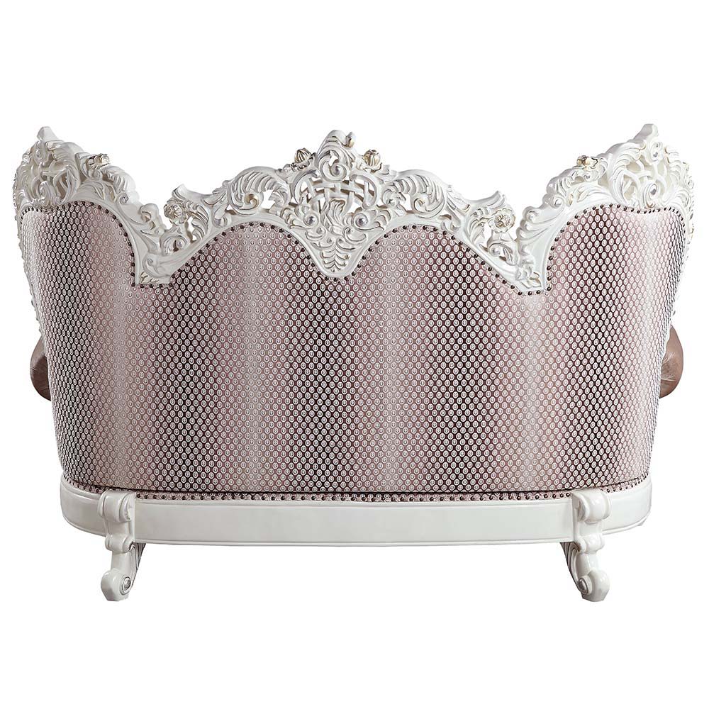 ACME Vanaheim - Loveseat - Fabric & Antique White Finish | Meri Furniture