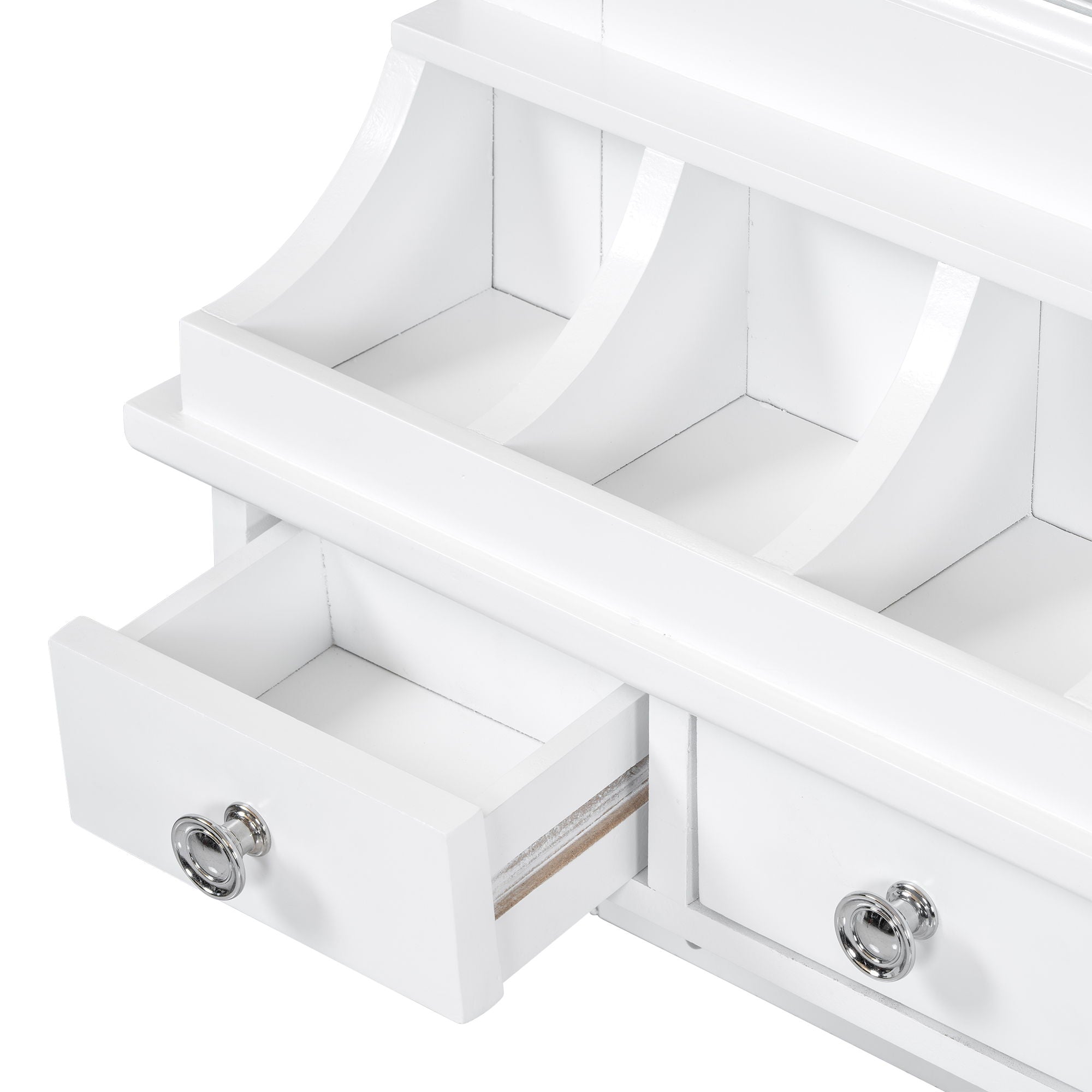 Floating Makeup Vanity With Big Mirror, Wall Mounted Storage Vanity With Drawers, Pockets & Hooks, Space Saving Decorative Home Organizer - White