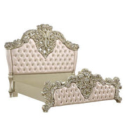 ACME Vatican - Eastern King Bed - PU Leather, Light Gold & Champagne Silver Finish | Meri Furniture