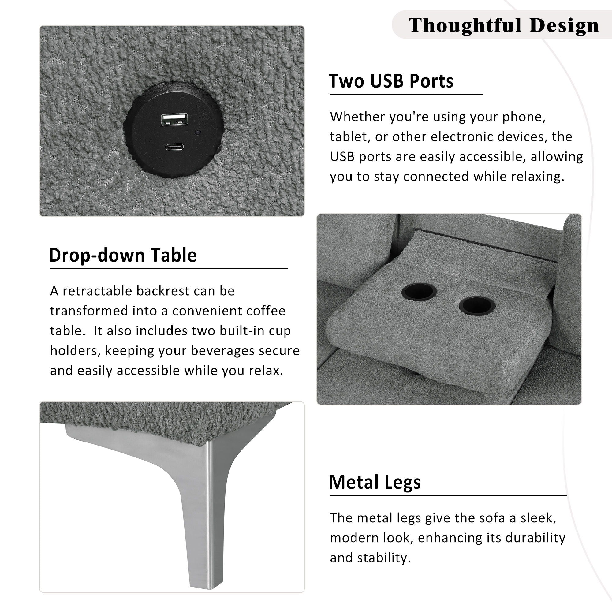 Versatile L Shaped Sofa Bed With Storage, Cup Holders, USB Ports Chenille