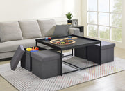 Vinny 35"W Black Wood Grain 5 Piece Coffee Table Set with Raised Edges