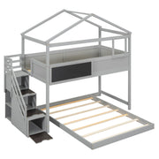 House Style Bunk Bed With Storage Staircase And Blackboard