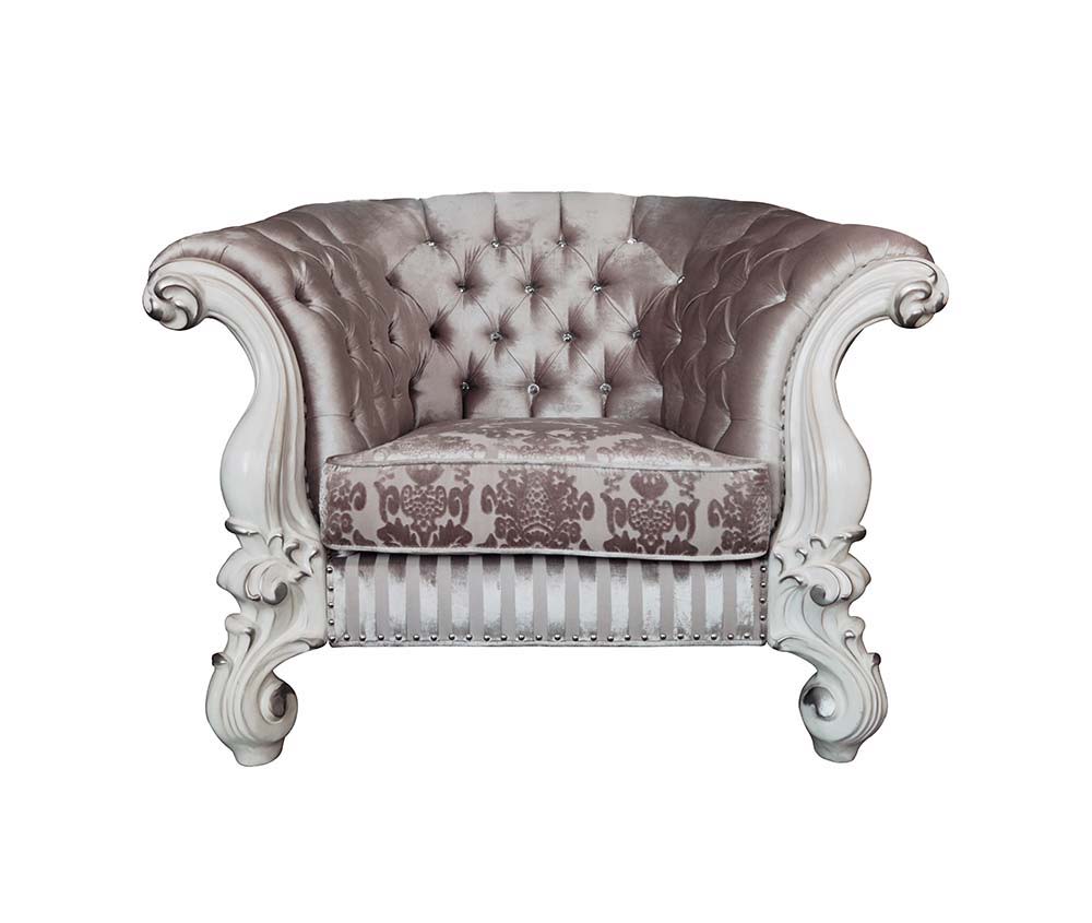 ACME Versailles - Chair - Ivory Fabric & Bone White Finish | Meri Furniture